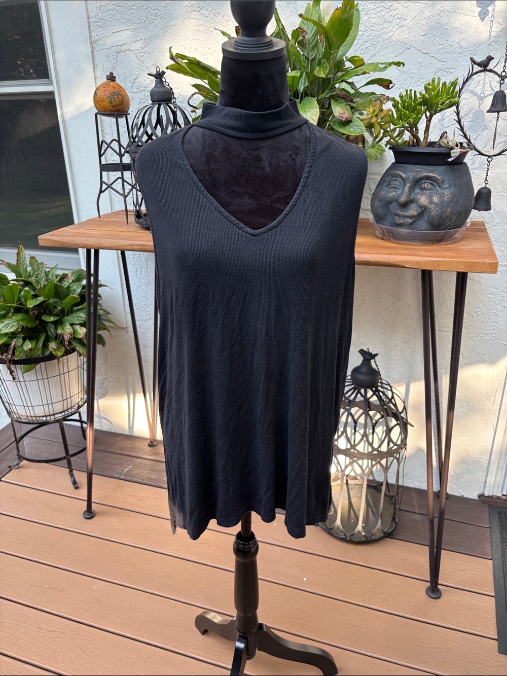 Umgee Black Sleeveless V-Neck Tank with Mock Neck Layered Look